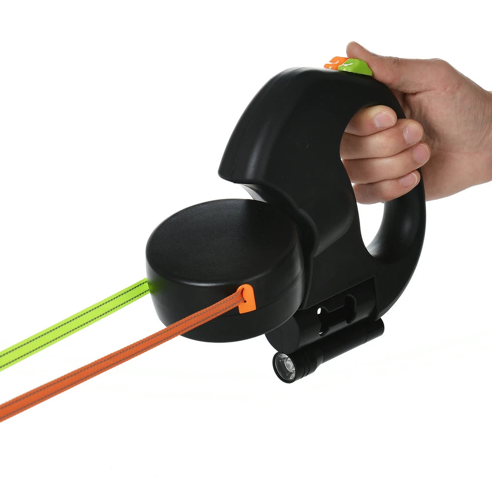 Laisse double rétractable 3 m pour petits chiens et chats – réfléchissante, pivot 360°