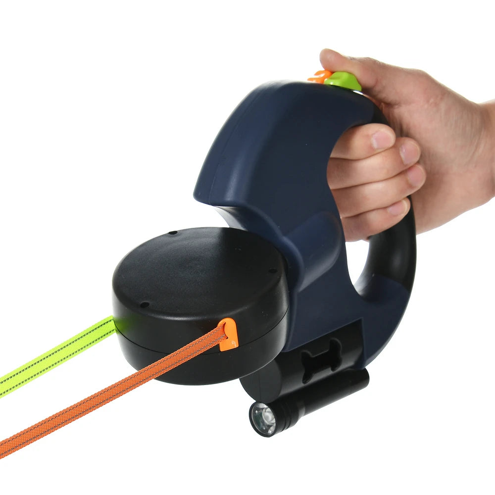 Laisse double rétractable 3 m pour petits chiens et chats – réfléchissante, pivot 360°