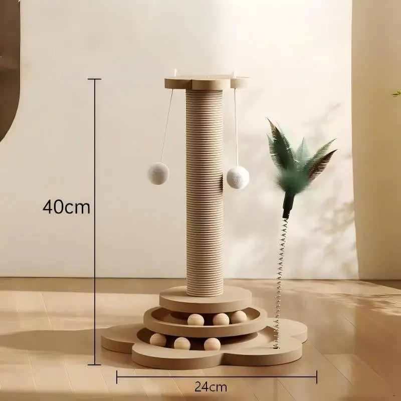 Griffoir pour chat en bois massif – plateau tournant en sisal avec balles