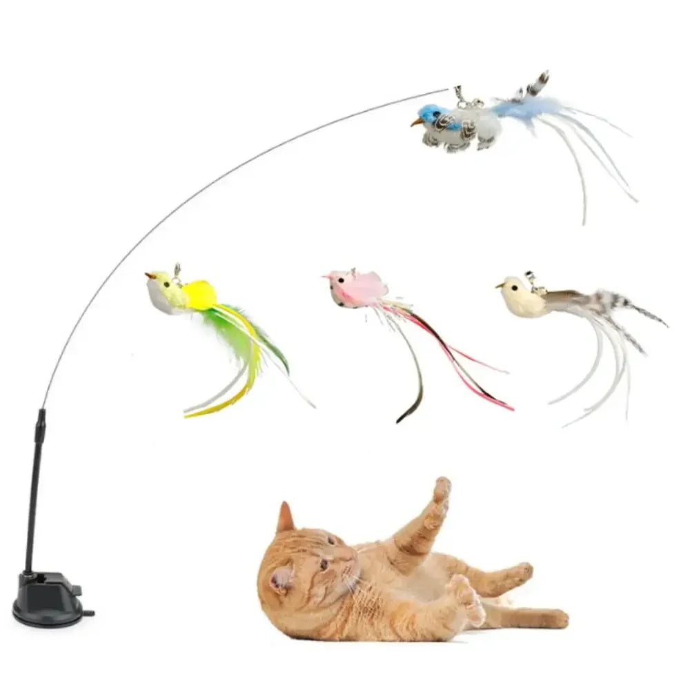 Jouet à plumes pour chat – oiseau réaliste interactif, tête de rechange à ventouse