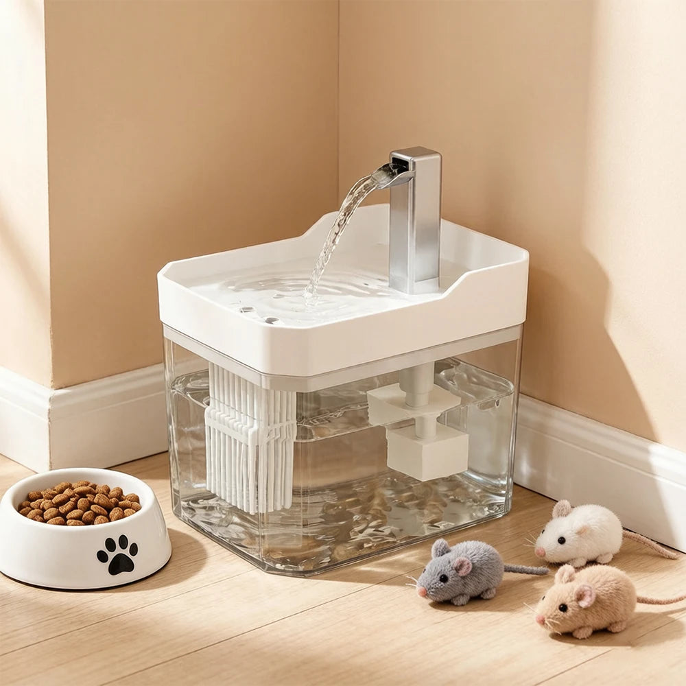 Fontaine à eau pour chat 1,5 L – filtre automatique, transparente
