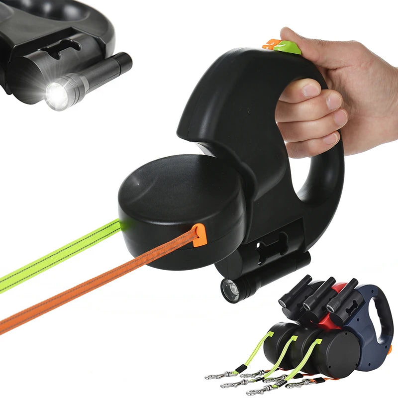 Laisse double rétractable 3 m pour petits chiens et chats – réfléchissante, pivot 360°
