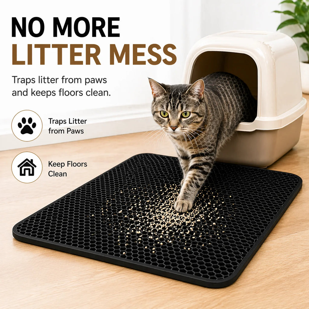 Tapis de litière pour chat – double couche alvéolée en EVA, antidérapant, facile à nettoyer