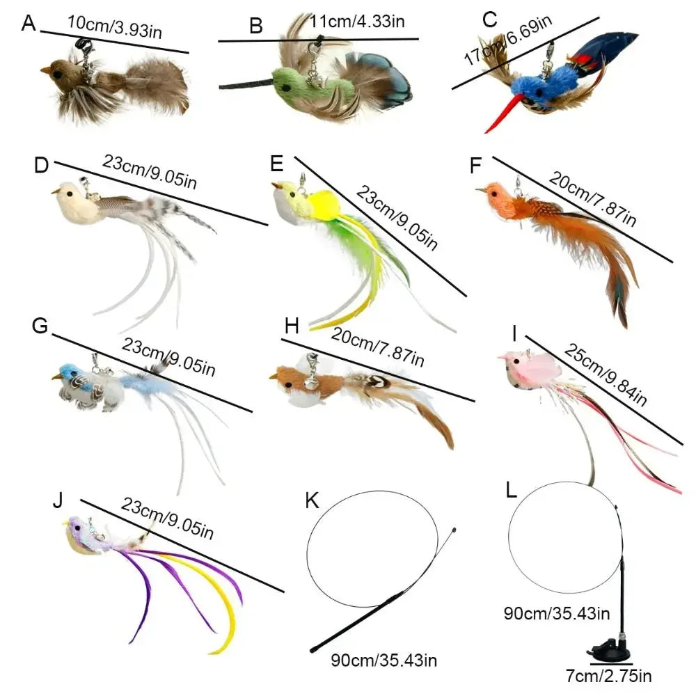 Jouet à plumes pour chat – oiseau réaliste interactif, tête de rechange à ventouse