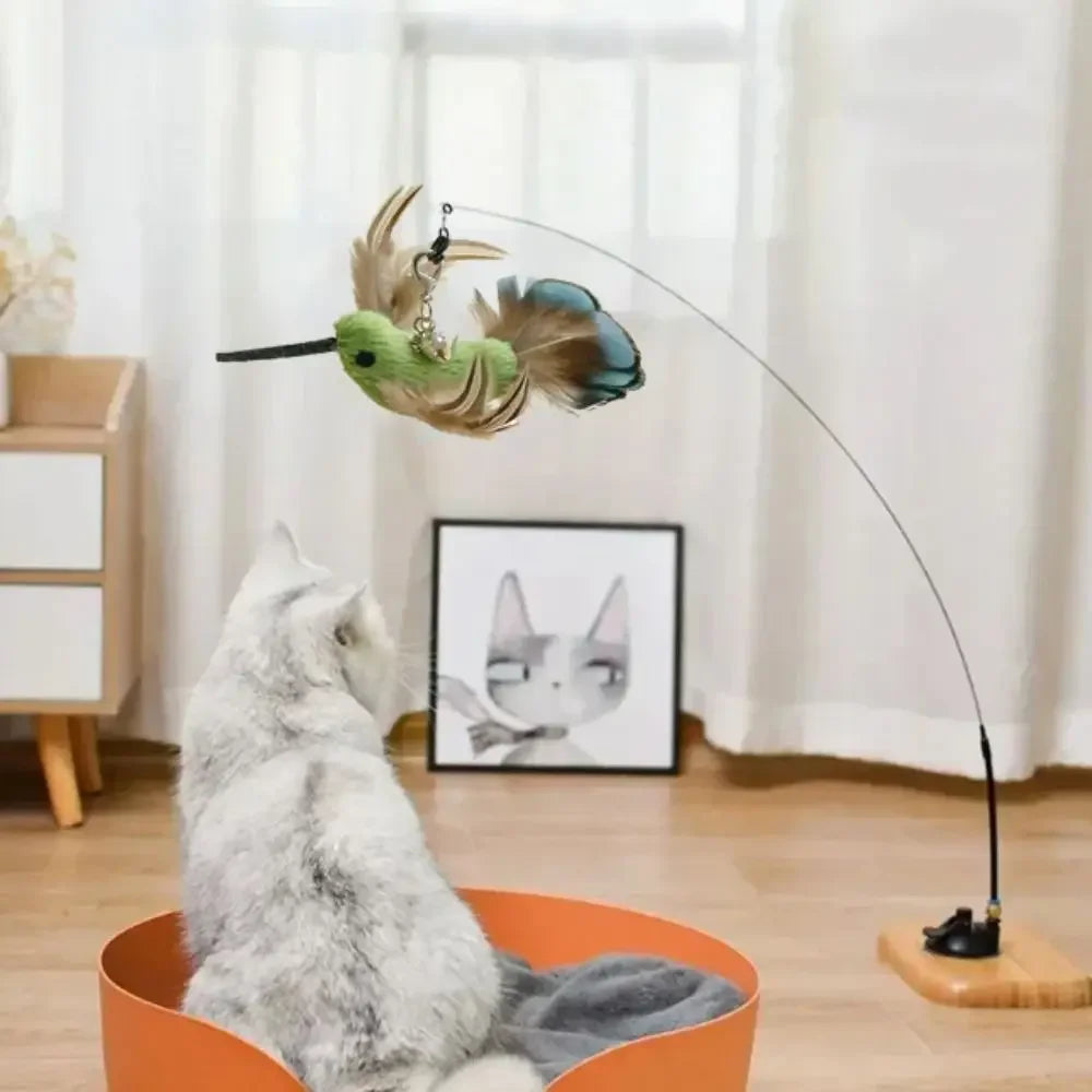 Jouet à plumes pour chat – oiseau réaliste interactif, tête de rechange à ventouse