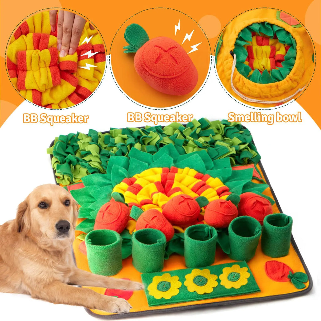 Tapis à renifler pour chien 70 × 50 cm – jeu de flair en forme de carottes, mangeoire lente