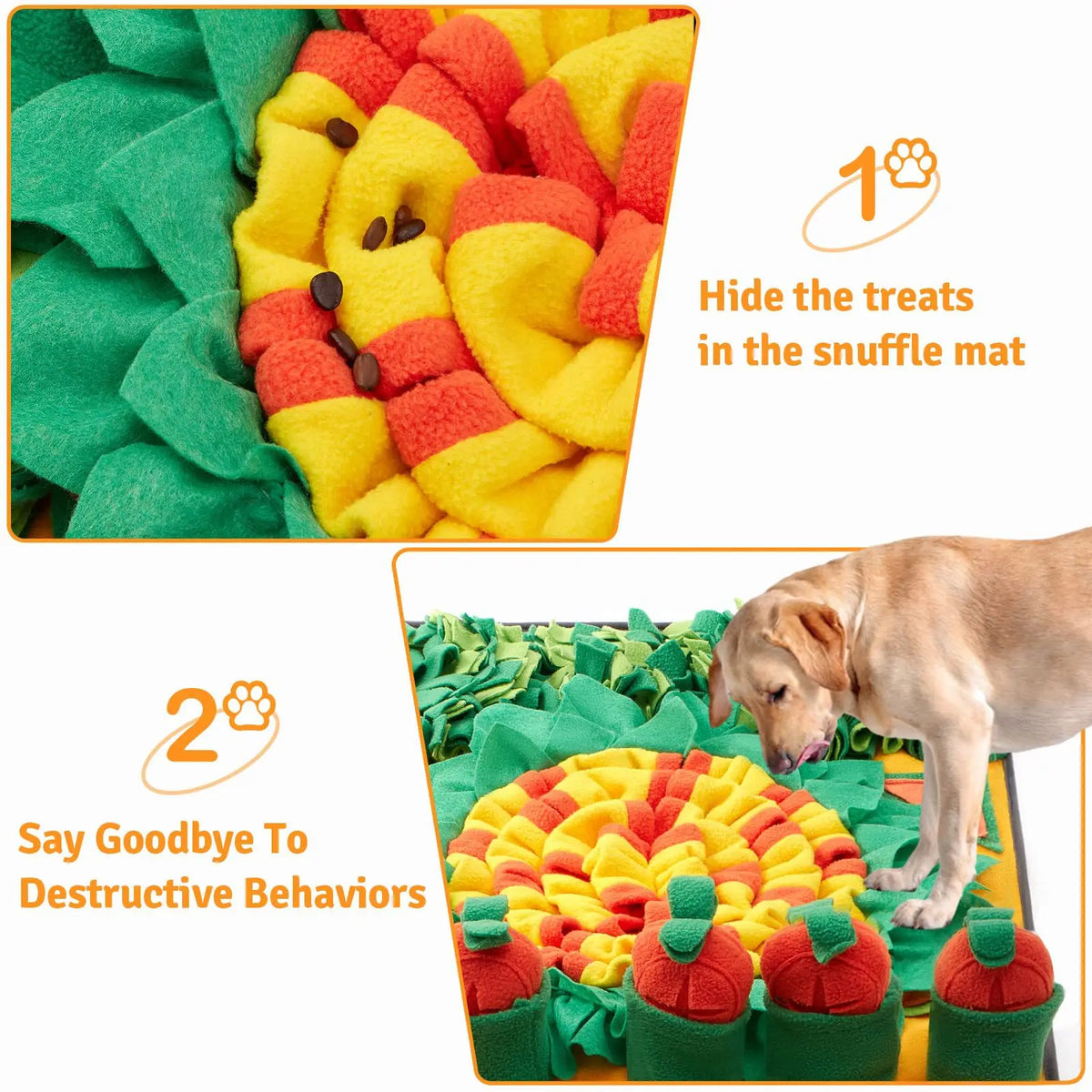 Tapis à renifler pour chien 70 × 50 cm – jeu de flair en forme de carottes, mangeoire lente