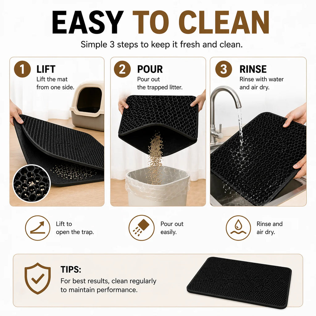 Tapis de litière pour chat – double couche alvéolée en EVA, antidérapant, facile à nettoyer